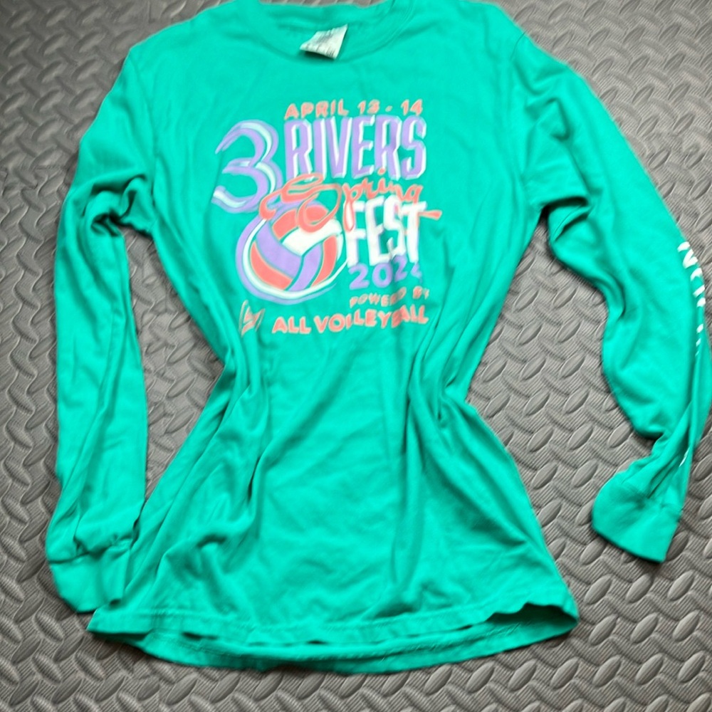 Comfort Colors Teal Long Sleeve Women's April 13-14 3 Rivers Spring Fest‎ Size S